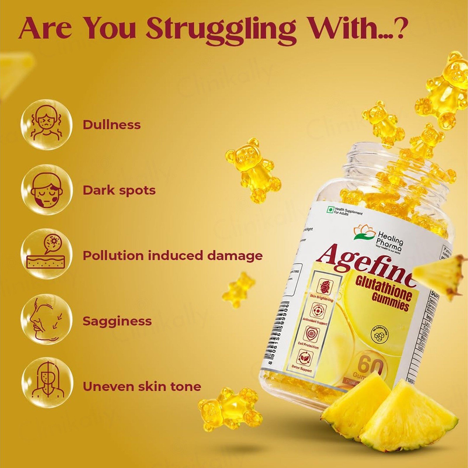 glutathione gum Buy Agefine Skin Brightening Gummies - Pineapple Flavour Online at Best Price Vitamin C supplement