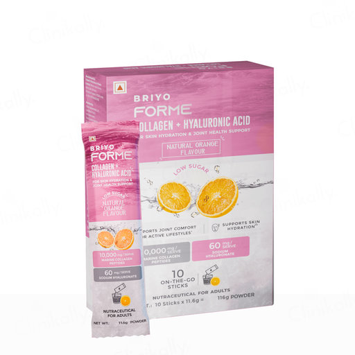 Briyo Forme Collagen + Hyaluronic Acid Skin Hydration Nutraceutical Powder - Natural Orange Flavour